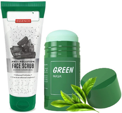 REIMICHI Green Tea Stick Oil Control Anti-Acne Solid Fine & Anti Pollution Charcoal Face Scrub(2 Items in the set)