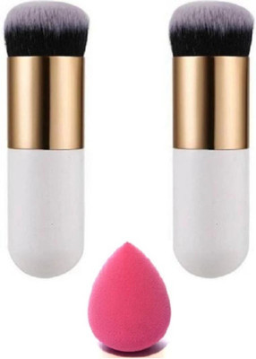 GROOVS Professional and personal use synthetic combo blend blush brush 2 and blender puff(3 Items in the set)