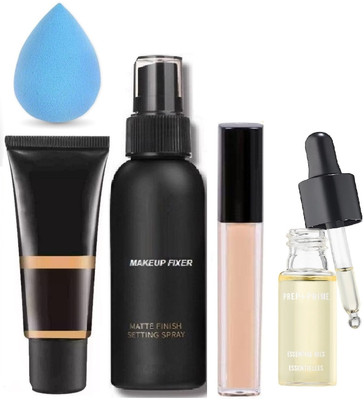 Latixmat Combo Of ( Foundation_Primer_Puff_Fixer_Essational oil(5 Items in the set)