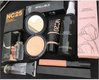 Jus’Be U 6 items makeup combo primer fixer compact powder foundation concealer face serum(6 Items in the set)