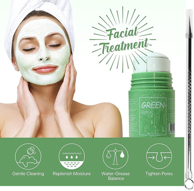 Yuency Green Tea Stick Face Mask For Blackhead Remover& Steel Blackhead Remover Needle Round(2 Items in the set)