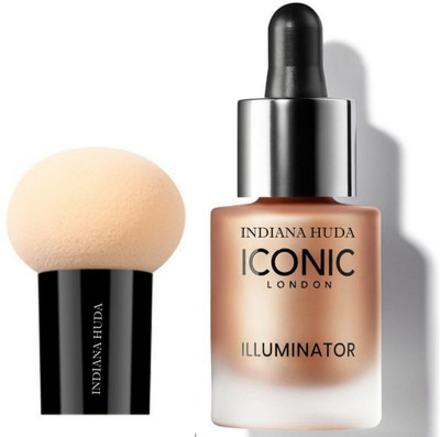 INDIANA HUDA GLOW (Terracotta Bronze)Iconic illuminator highlighter AND Cute Makeup Face Coverup Mushroom Head Sponge Powder Puff(2 Items in the set)