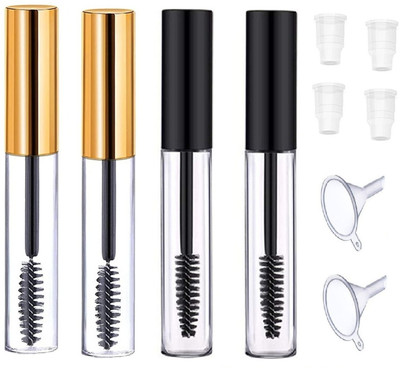 VASADIGITAL 4 Pcs 10ml Golden & Black Empty Mascara Bottle for Castor Oil with Stopper Mascara(4 Items in the set)