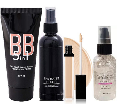 Emijun face makeup combo kit waterproof long lasting Foundation Primer Fixer And Concealer(4 Items in the set)