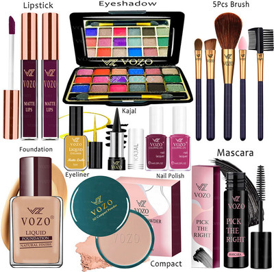 VOZO Makeup Combo Kit One-stop Beauty Package for Beginners and Professionals KT-196(15 Items in the set)