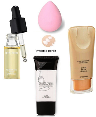 ADJD Prep + Prime Essential Oils, Waterproof Face Foundation Flawless Finish Primer With Makeup Blender(4 Items in the set)
