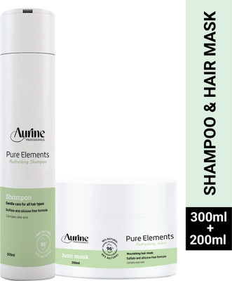 Aurine Professionals Pure Elements Aloe Vera Shampoo 300ml & Hair Mask 200ml Combo(2 Items in the set)