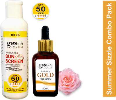 Globus Naturals Summer Sizzle Set - Sunscreen Lotion SPF 50++ 100 ml & Gold Face Serum 50 ml(2 Items in the set)