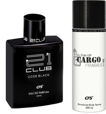 CFS 21 Code Black EDP Long Lasting Perfume & Cargo White Deodorant Body Spray(2 Items in the set)