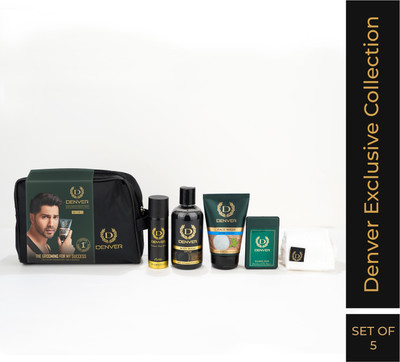 DENVER Travel Grooming Kit- Facewash, Bodywash, Nano Deo, Pocket Perfume,Towel(5 Items in the set)
