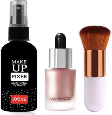 mkldsrh Professional Highlighter Shine And Original For 3 D Glow Highlighter with fixer & foundation brush for face make up kit(3 Items in the set)