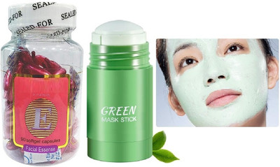 Wonholli Eggplant Solid Fine Clay Stick Mask & Vitamin E Capsule For Glowing Skin(2 Items in the set)