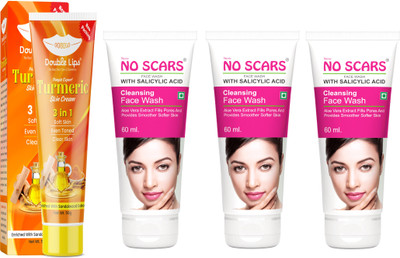 NO SCARS CLEANSING FACE WASH 60 ML PACK OF 3 WITH TURMERIC CREAM 50 GRM(4 Items in the set)
