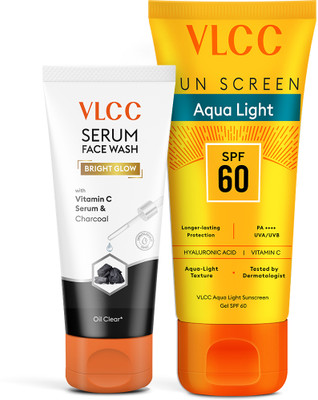 VLCC Vitamin C Serum & Charcoal Facewash With SPF 60 Aqua Light Sunscreen(2 Items in the set)