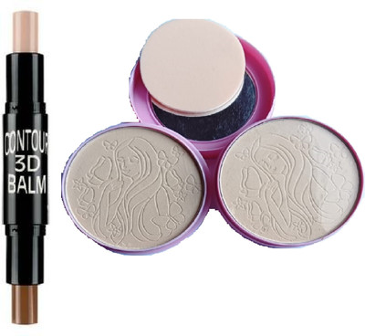 Galm Bazaar Oil Control 2 in 1 Long Lasting 24 Hrs Perfect Skin Compact With Brand Stick Double-end Highlight Contour Stick(2 Items in the set)