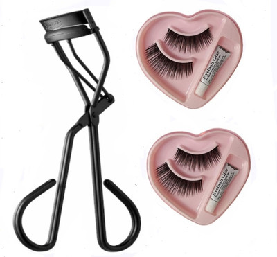 BRM TRADERS 2 Pairs of False Eyelashes with Glue + Eyelashes Curler(5 Items in the set)