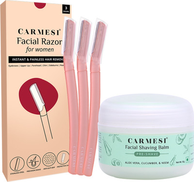 Carmesi Combo Kit- 3 Facial Razors & 2-in-1 Pre Shave Facial Shaving Balm (50g)(2 Items in the set)