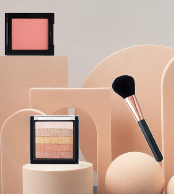 Wiffy Shimmer Brick Highlighter PINK BLUSHER FOR FACE MAKE UP Soft Makeup Brushes(3 Items in the set)