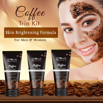 Globus Naturals Coffee Trio Kit For Skin Brightening - Face Wash, Face Scrub & Peel Off Mask, Set of 3, All Skin Types(3 Items in the set)