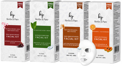 Herbs and Pure Spa Glow Facial kit Combo with Neem, Grapes, Rice Water & Vitamin C Boost 240g(4 Items in the set)