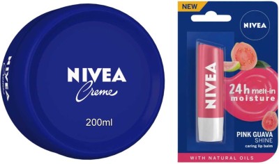 NIVEA Blue Creme 200ml and Pink Guava lipbalm 10gm Set of 2pc(2 Items in the set)