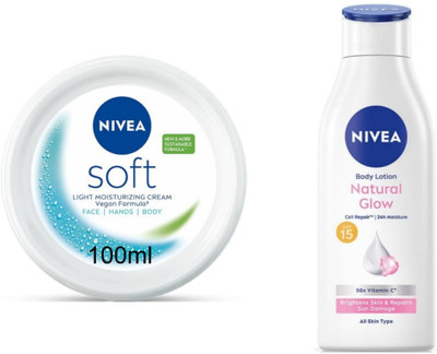NIVEA Natural Glow Lotion 200ml & Soft Light Moisturizer Cream 100ml (Pack of 2)(400 ml)
