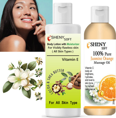 sheny soft Shea Butter Body Lotion and jasmine body massage oil(2 Items in the set)