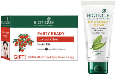 BIOTIQUE Party Ready Facial Kit & Morning Nector Face Wash 150 ml (2 Items in the set)
