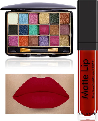 WECHARMERZ Waterproof Eyeshadow Palette 18 Color Matte & Shimmer With Red Liquid Lipstick(2 Items in the set)