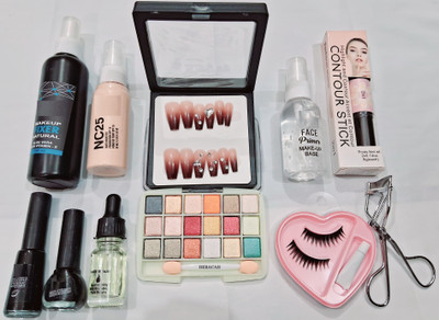 Beracah Full Face Makeup Combo Kit Eyeliner Primer Eyeshadow Foundation Nails(11 Items in the set)