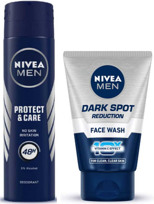 NIVEA PROTECT CARE MEN DEODORANTSPARY & DARK SPOT REDUCTION FACE WASH 100 ML(2 Items in the set)