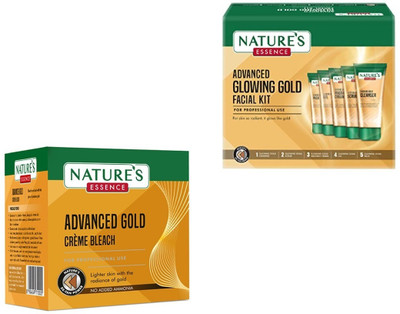 Nature's Essence Advanced Gold Crème Bleach 525gm & Glowing Gold Facial Kit 500gm Lightens Skin(2 Items in the set)