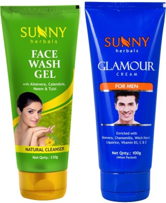 Sunny Herbals Face Wash Gel (With Neem And Tulsi)-110gm and Glamour Cream (For Men) -100gm(2 Items in the set)