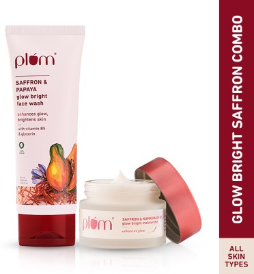 Plum Saffron Glow & Bright Combo | Face Wash & Moisturizer | Enhances Glow & Brightens Skin(2 Items in the set)
