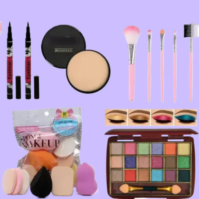 lately EYESHADOW WITH COMPACT EYELINER MAKEUP BRUSH & BLENDER PUFF FAMILY(6 Items in the set)