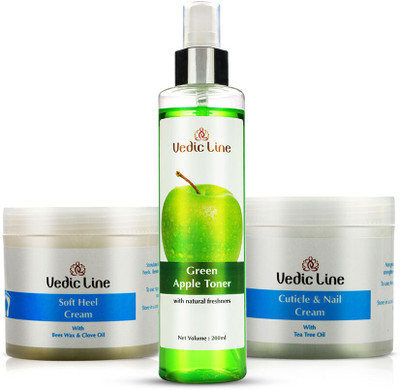 Vedic Line Combo of Soft Heel Cream, Cuticle & Nail Cream and Green Apple Toner(3 Items in the set)