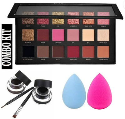 WAHIRA 2 Pcs Makeup Sponge Puff With Rosegold Remastered Eyeshadow and ( Black , Brown)(6 Items in the set)