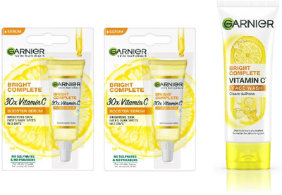Garnier Men 2pcs Bright Complete Vitamin C 30x Booster Serum-7ml+Vitamin C Foaming FaceWash-50g(2 Items in the set)