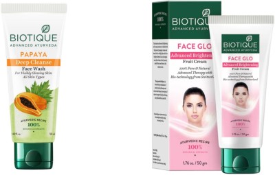 BIOTIQUE Papaya Face Wash 50 ML & Face Glo Brightening Cream 50g(2 Items in the set)