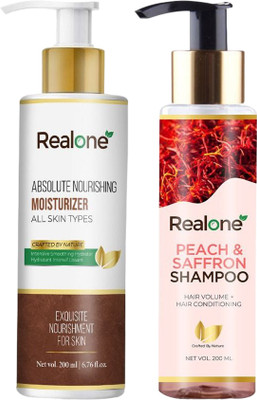 realone Nourishing Body Lotion & Peach Saffron Shampoo With Zip Pouch Pack of 2(2 Items in the set)