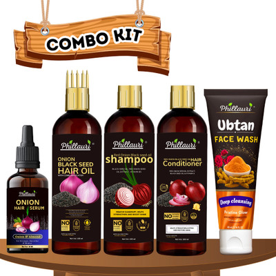 Phillauri Red Onion Blackseed Hair Combo Kit With Ubtan Facewash Combo Kit  (5 Items In The Set) For Rs. 249 @ 72 %