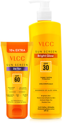 VLCC De-Tan Water Resistant Sunscreen SPF 60 & De-Tan WhiteGlo Lotion SPF 30 PA+++(2 Items in the set)