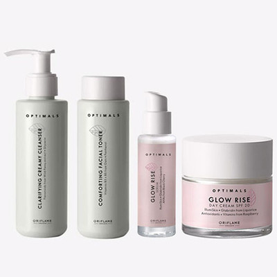 Oriflame OPTIMALS Clarifying Creamy Cleanser 150 ml , Glow Rise Day Cream SPF 20 50 ml , Facial Toner 150 ml with Eye Cream 15 ml(4 Items in the set)