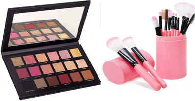 Sarbeau 12 pc Brushes Set With Box And Rose Gold 18 shades eye shadow(2 Items in the set)