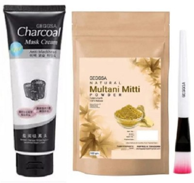 Geggsa Multani Mitti Powder With Charcoal Peel Of Mask & Brush(3 Items in the set)