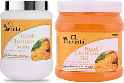 CLAVINIA Haldi And Chandan Cream 1000 ml + Haldi And Chandan Facial Gel 1000 ml ( Pack of 2 )(2 Items in the set) CLAVINIA Haldi And Chandan Cream 1000 ml + Haldi And Chandan Facial Gel 1000 ml ( Pack of 2 )(2 Items in the set)
