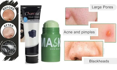 GABBU Green Tea Purifying Clay Stick mask With Charcoal Face Mask Peel Off Blackhead for Girls and Boys(2 Items in the set)