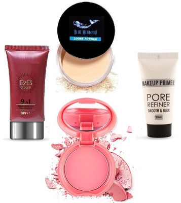SEUNG FACE PRIMER BB 9 IN 1 FOUNDATION LOOSE POWDER & BLUSHER KIT COMBO KIT(4 Items in the set)