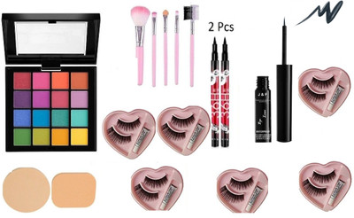J & F 16 Color Eyeshadow Palette, 36 Hours Eyeliner*2, 5 Pcs Makeup Brush(6 Items in the set)