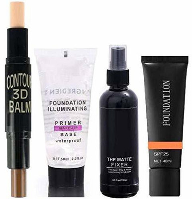 Dyegim Combo Of 2 in 1 3D Highlighter With Matte Fixer And Primer, Matte Liquid Foundation(4 Items in the set)